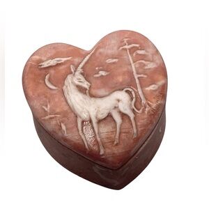Vintage Design Gifts Unicorn Coral Heart Soapstone Trinket Box 1974 R Nemith